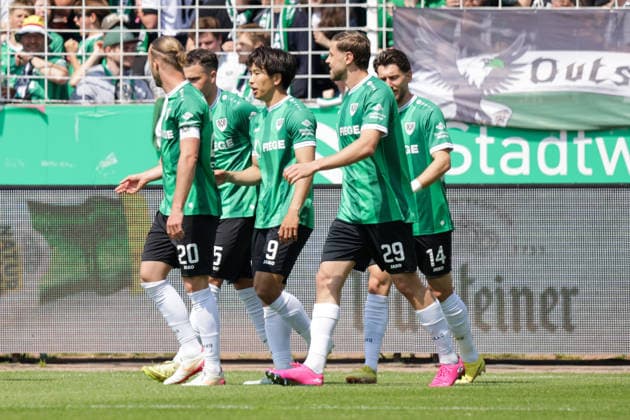 10.05.2026, xgrfx, Fussball 2.Bundesliga, Preußen Münster - SV Darmstadt 98 v.l. Tor, Shin Yamada zum 1:0 (Preußen Münster) (DFL DFB REGULATIONS PROHIBIT ANY USE OF PHOTOGRAPHS as IMAGE SEQUENCES and or QUASI-VIDEO) Münster