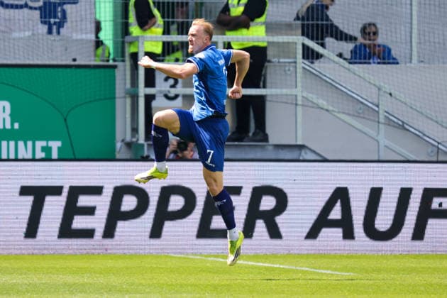 10.05.2026, xgrfx, Fussball 2.Bundesliga, Preußen Münster - SV Darmstadt 98 v.l. Tor, Isac Lidberg zum 1:1 (SV Darmstadt) (DFL DFB REGULATIONS PROHIBIT ANY USE OF PHOTOGRAPHS as IMAGE SEQUENCES and or QUASI-VIDEO) Münster