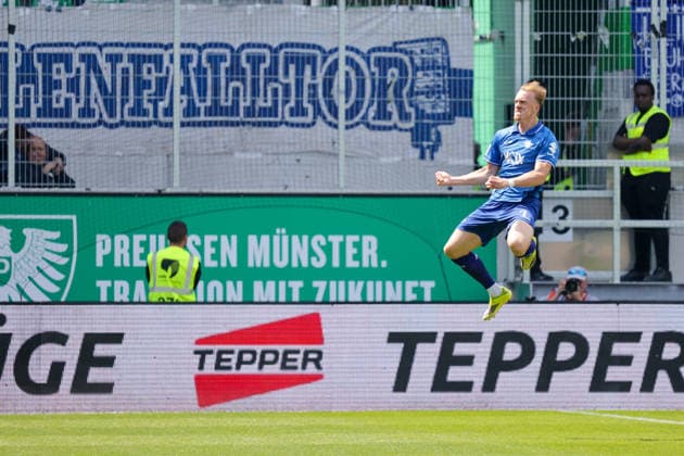 10.05.2026, xgrfx, Fussball 2.Bundesliga, Preußen Münster - SV Darmstadt 98 v.l. Tor, Isac Lidberg zum 1:1 (SV Darmstadt) (DFL DFB REGULATIONS PROHIBIT ANY USE OF PHOTOGRAPHS as IMAGE SEQUENCES and or QUASI-VIDEO) Münster