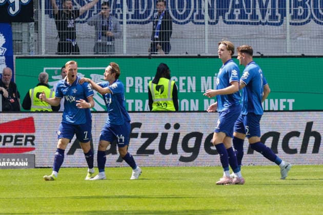 10.05.2026, xgrfx, Fussball 2.Bundesliga, Preußen Münster - SV Darmstadt 98 v.l. Tor, Isac Lidberg zum 1:1 (SV Darmstadt) (DFL DFB REGULATIONS PROHIBIT ANY USE OF PHOTOGRAPHS as IMAGE SEQUENCES and or QUASI-VIDEO) Münster