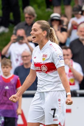 Jubel von Dafina Redzepi (VFB Stuttgart Frauen, 07), Emotion, Geste, GER, VfB Stuttgart Frauen vs. VfL Wolfsburg II, Fussball, 2. Frauen-Bundesliga, 25. Spieltag, Spielzeit 2025 2026, 10.085.2026, GER, VfB Stuttgart Frauen vs. VfL Wolfsburg II, Fussball, 2. Frauen-Bundesliga, 25. Spieltag, Spielzeit 2025 2026, 10.085.2026, Stuttgart Copyright: xEibner-Pressefoto EdwardxCheungx EP_ECG