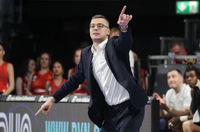 Oldenburgs Coach Lazar SPASIC. Basketball: Bayern - Oldenburg. Bundesliga, FC Bayern Basketball - EWE Baskets Oldenburg, 34.Spieltag, Saison 2025-2026, 10.05.2026, in Muenchen, B M W P A R K, Deutschland. Quelle Copyright Credit : Oryk HAIST