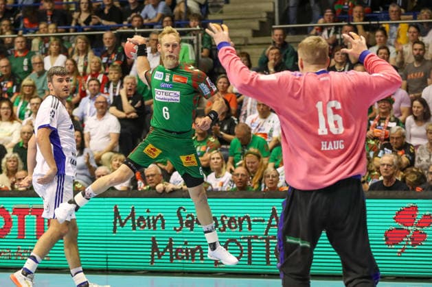 10.05.2026, xgox, Handball - Daikin HBL SC Magdeburg - Handball Verein Hamburg emspor, v.l. Matthias Musche (Magdeburg, 6) wirft Tor, Torschuetze, erzielt Tor, Treffer, scores the goal Magdeburg