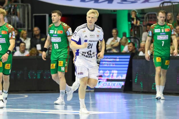 10.05.2026, xgox, Handball - Daikin HBL SC Magdeburg - Handball Verein Hamburg emspor, v.l. Ferderik Bo Andersen (Hamburg, 21) Jubel, Torjubel, jubelt ueber das Tor, celebrate the goal, celebration Magdeburg