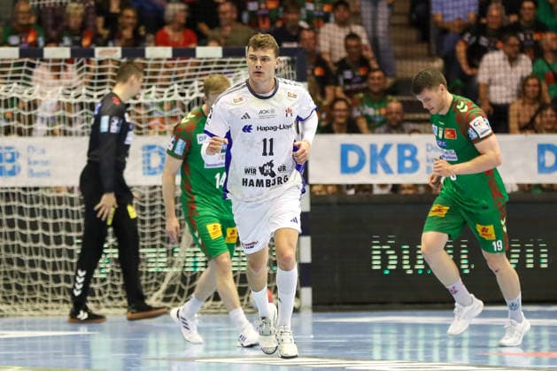 10.05.2026, xgox, Handball - Daikin HBL SC Magdeburg - Handball Verein Hamburg emspor, v.l. Nicolaj Jorgensen (Hamburg, 11) Jubel, Torjubel, jubelt ueber das Tor, celebrate the goal, celebration Magdeburg