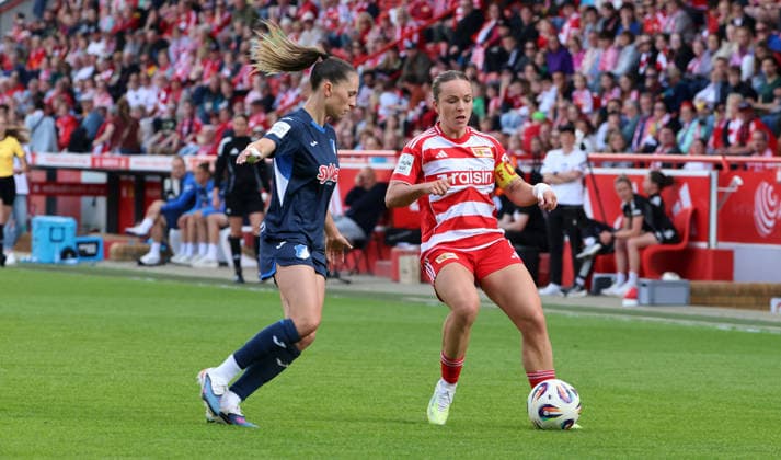 Jill Janssens, Lisa Heiseler Zweikampf Spielszene Aktion Fußball Fussball 1. Bundesliga Damen Frauen 25. Spieltag Saison 2025 2026 10.05.2026 1.FC Union Berlin vs. TSG Hoffenheim DFL regulations prohibit any use of photographs as image sequences and or quasi-video