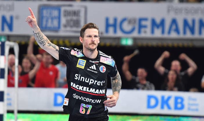 10.05.2026 - Handball - 1. Bundesliga DAIKIN HBL - Saison 2025 2026 - 31. Spieltag: HC Erlangen Metropolregion Nürnberg HCE - VfL Gummersbach - OGo - xogox - Hampus Olsson (67, HC Erlangen HCE ) Jubel Freude