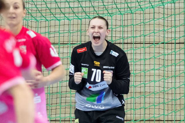 Torhüterin Nicola Czaja (Halle, 70), SV Union Halle-Neustadt vs. Buxtehuder SV, Handball Bundesliga Frauen, Play-Offs 5-11 Spieltag 4, Saison 2025 26, 10.05.2026 Halle SWH Arena Sachsen-Anhalt Deutschland