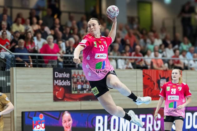 Emma Hertha (Halle, 17), Konter, SV Union Halle-Neustadt vs. Buxtehuder SV, Handball Bundesliga Frauen, Play-Offs 5-11 Spieltag 4, Saison 2025 26, 10.05.2026 Halle SWH Arena Sachsen-Anhalt Deutschland