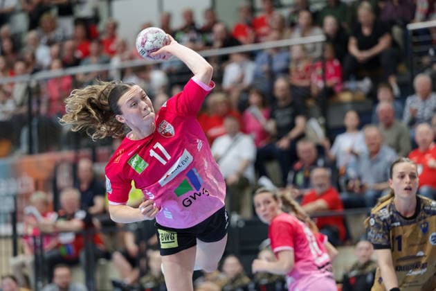 Emma Hertha (Halle, 17), SV Union Halle-Neustadt vs. Buxtehuder SV, Handball Bundesliga Frauen, Play-Offs 5-11 Spieltag 4, Saison 2025 26, 10.05.2026 Halle SWH Arena Sachsen-Anhalt Deutschland