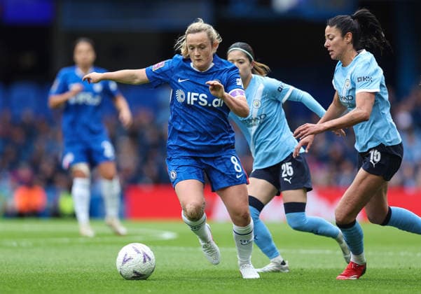 Chelsea v Man City Women 10 May 2026, London - Adobe Women™s FA Cup, Semi Final - Chelsea v Manchester City Women - Erin Cuthbert of Chelsea gets away from Leila Ouahabi of Manchester City - Photo: Charlotte Wilson Offside. London UK Copyright: xCharlottexWilsonx xOffsidexOffside