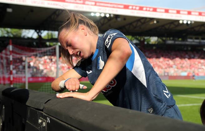 Jill Janssens verletzt angeschlagen Verletzung Fußball Fussball 1. Bundesliga Damen Frauen 25. Spieltag Saison 2025 2026 10.05.2026 1.FC Union Berlin vs. TSG Hoffenheim DFL regulations prohibit any use of photographs as image sequences and or quasi-video