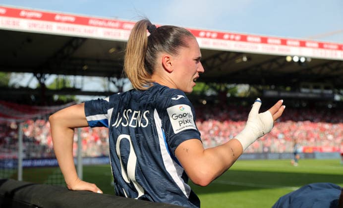 Jill Janssens verletzt angeschlagen Verletzung Fußball Fussball 1. Bundesliga Damen Frauen 25. Spieltag Saison 2025 2026 10.05.2026 1.FC Union Berlin vs. TSG Hoffenheim DFL regulations prohibit any use of photographs as image sequences and or quasi-video