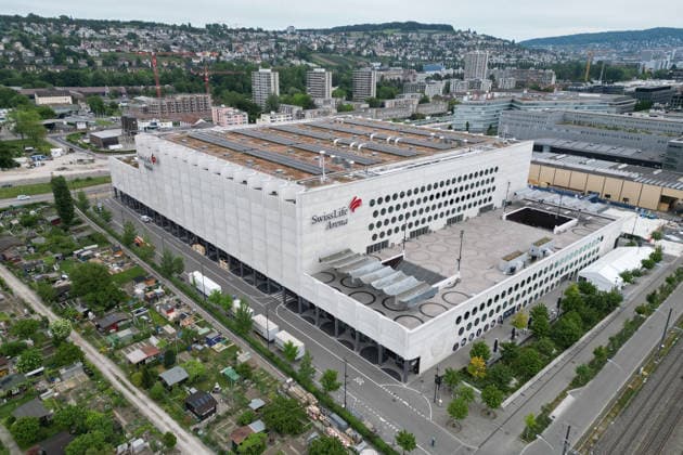 10.05.2026 Zuerich , SCHWEIZ, Das Eishockeystadion Swiss Life Arena in Zuerich. Hier findet die Eishockey Weltmeisterschaft vom 15. Mai - 31.Mai 2026 statt. *** 10 05 2026 Zurich , SWITZERLAND, The Swiss Life Arena ice hockey stadium in Zurich will host the Ice Hockey World Championship from May 15 to May 31, 2026 