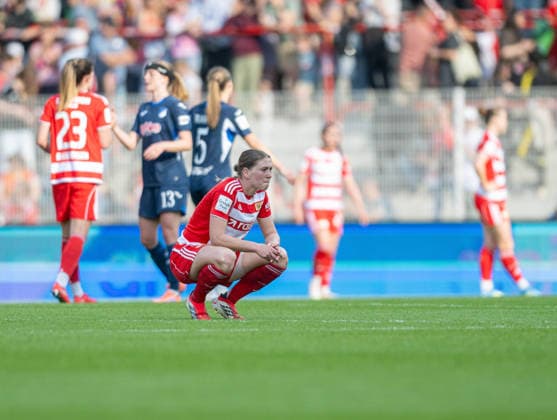Fußball, Frauen, Saison 2025 2026, Google Pixel Frauen-Bundesliga (25. Spieltag), 1. FC Union Berlin - TSG 1899 Hoffenheim, Samantha Steuerwald (1. FC Union), Enttäuschung nach Abpfiff, 10.05. 2026, Copyright: xMatthiasxKochx
