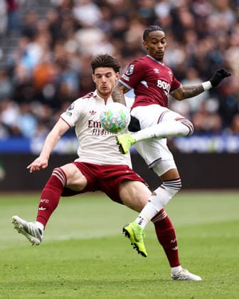 West Ham United v Arsenal 10 May 2026, London - Premier League Football - West Ham United v Arsenal - Declan Rice of Arsenal and Crysencio Summerville of West Ham United - Photo: Jacques Feeney Offside. London UK Copyright: xJacquesxFeeneyx xOffsidexOffside