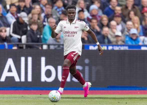 West Ham United v Arsenal FC, Premier League, Football, London Stadium, London, UK - 10 May 2026 Bukayo Saka of Arsenal FC (7) in action London London Stadium Stratford GBR, UK NEWSPAPERS OUT Copyright: xEllixBirchx