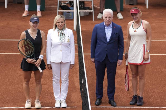 Istanbul Open 2026 ISTANBUL, TURKIYE - MAY 10: Istanbul Mayor Davut Gul (2nd R) and TFF President Safak Muderrisgil (2nd L) give start to the Istanbul Open Women s Singles WTA, Tennis Damen 125 Final match between Maria Timofeeva (L) and Donna Vekic (R) in Istanbul, Turkiye on May 10, 2026. Arife Karakum Anadolu Istanbul Turkey. Editorial use only. Please get in touch for any other usage.  Copyright: x2026xAnadoluxArifexKarakumx