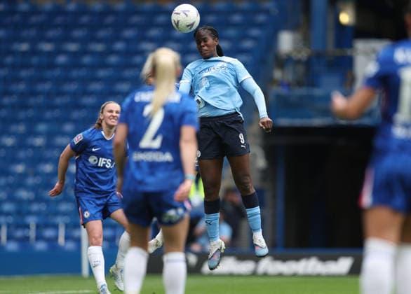 Chelsea v Man City Women 10 May 2026, London - Adobe Women™s FA Cup, Semi Final - Chelsea v Manchester City Women - Khadija Shaw of Manchester City scores their third goal in extra time - Photo: Charlotte Wilson Offside. London UK Copyright: xCharlottexWilsonx xOffsidexOffside