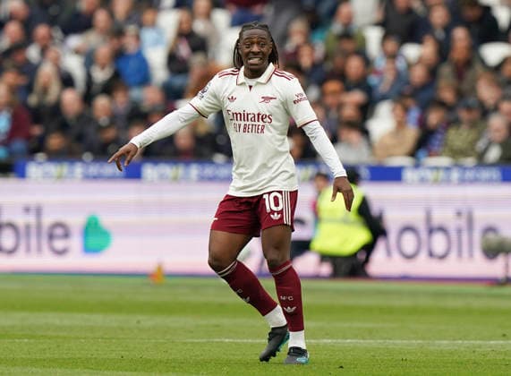 West Ham United v Arsenal, Premier League Arsenal midfielder Eberechi Eze (10) reacts and gestures during the West Ham United v Arsenal Premier League match at the London Stadium, London, England on 10 May 2026 Credit: Robbie Hoad Every Second Media Editorial use only. All images are copyright Every Second Media Limited. No images may be reproduced without prior permission. All rights reserved. Premier League and Football League images are subject to licensing agreements with Football DataCo Limited. see https: www.football-dataco.com Copyright: xIMAGO EveryxSecondxMediax ESM-1982-0033 RobbiexHoadx xEveryxSecondxMediax