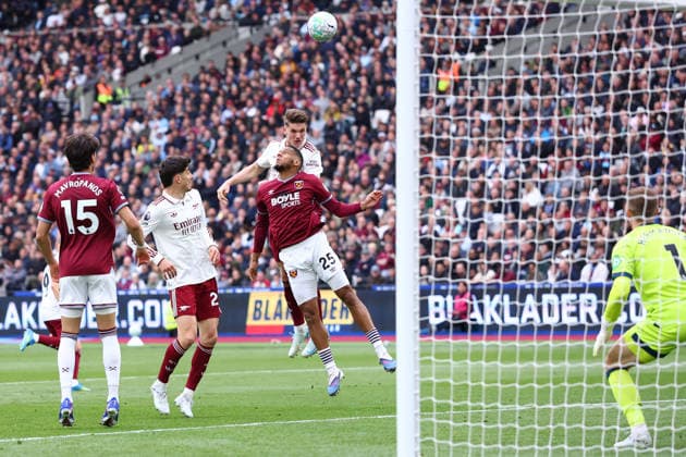 London, England, 10th May 2026. Viktor Gyokeres of Arsenal heads the ball towards goal but fails to score during the West Ham United vs Arsenal Premier League match at the London Stadium, London. Picture credit should read: Paul Terry Sportimage EDITORIAL USE ONLY. No use with unauthorised audio, video, data, fixture lists, club league logos or live services. Online in-match use limited to 120 images, no video emulation. No use in betting, games or single club league player publications. SPI_031_PT_West_Ham_Arsenal SPI-4793-0031