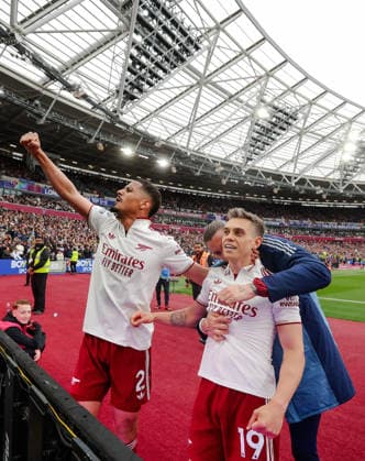 Premier League 2025 26 West Ham v Arsenal London Stadium 10.05.2026 Leandro Trossard of Arsenal scores and celebrates 0-1 Premier League 2025 26 West Ham v Arsenal London Stadium 10.05.2026 Photograph By Marc Aspland The Times  Copyright: xMarcxAsplandx NINTCHDBPICT001079656607