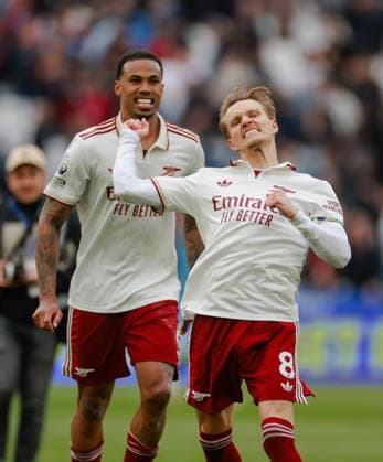 Premier League 2025 26 West Ham v Arsenal London Stadium 10.05.2026 Martin Odegaard of Arsenal and Gabriel of Arsenal at the end of the match Premier League 2025 26 West Ham v Arsenal London Stadium 10.05.2026 Photograph By Marc Aspland The Times  Copyright: xMarcxAsplandx NINTCHDBPICT001079659648