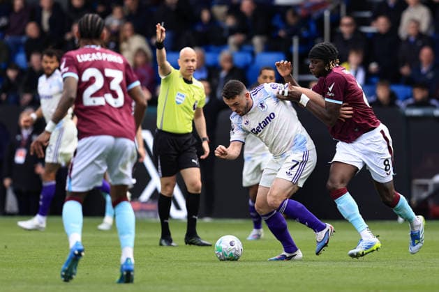 10th May 2026; Turf Moor, Burnley, Lancashire, England; Premier League Football, Burnley versus Aston Villa; John McGinn of Aston Villa competes for the ball withLesley Ugochukwu of Burnley DavidxBlunsden