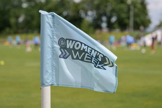 10.05.2026, Fußball, 2. Frauen-Bundesliga, 2025 2026, 25. Spieltag, SG 99 Andernach - SC Sand Der Spieltag und die gesamte Woche steht unter dem Thema DFB Womens week. Hier die Eckfahne zum Spieltag. Andernach Stadion Rheinland-Pfalz Deutschland