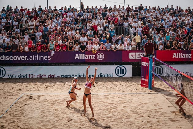Beachvolleyball Frauen Allianz German Beach Tour 2026 Tourstop Düsseldorf 10.05.2026 Zuspiel von Sarah Schulz Düsseldorf Robert-Lehr-Ufer Nordrhein-Westfalen Deutschland