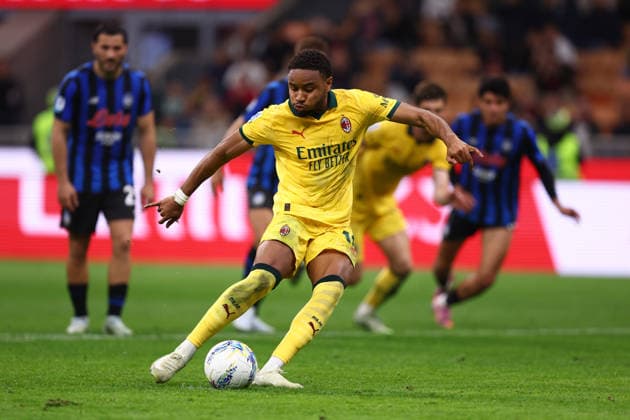 Christopher Nkunku (Ac Milan) scores his team s second goal, Serie A, AC Milan v Atalanta BC, Giuseppe Meazza, May 10, 2026, Milan, Italy.