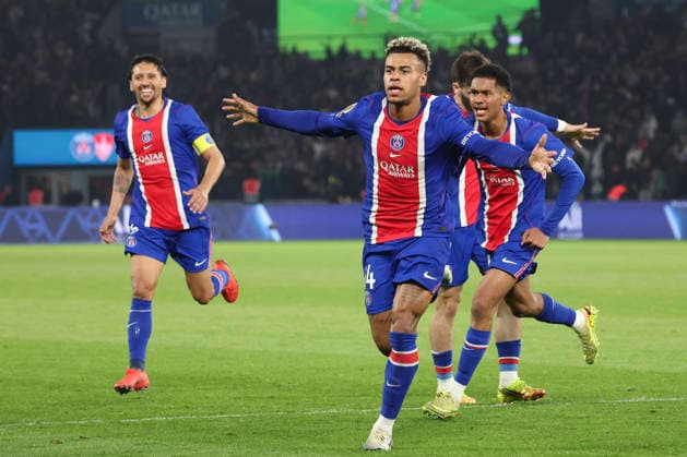 FOOTBALL : Paris Saint Germain Vs Brest - Ligue 1 - 10 05 2026 Joie - But de Desire Doue (PSG) - Senny Mayulu (PSG) - Khvicha Kvaratskhelia (PSG) - Marquinhos (PSG) ParisFrance  Copyright: xMichaelxBaucherx