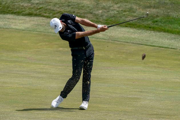 STERLING, VIRGINIA - MAY 10: Dustin Johnson of 4Aces GC hits the ball from the fairway of the fifteenth hole during day 4 of LIV Golf Virginia at Trump National Golf Club on May 10, 2026 in Sterling, Virginia. (Photo by Ben Hsu Icon Sportswire) GOLF: MAY 10 LIV Golf Virginia EDITORIAL USE ONLY Icon224260510021