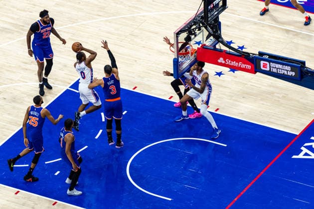Philadelphia 76ers v New York Knicks - Game Four PHILADELPHIA, UNITED STATES - MAY 10: Tyrese Maxey of the Philadelphia 76ers in action during Game 4 of the NBA, Basketball Herren, USA Eastern Conference Semifinals at Xfinity Mobile Arena on May 10, 2026 in Philadelphia, United States. Nathan Morris Anadolu Philadelphia United States. Editorial use only. Please get in touch for any other usage.  Copyright: x2026xAnadoluxNathanxMorrisx