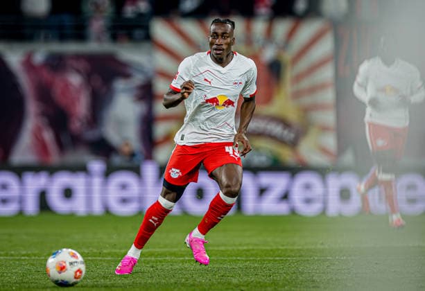 Leipzigs Yan Diomande. Fussball 1. Bundesliga, 31. Spieltag: RB Leipzig - 1. FC Union Berlin. 24. April 2026: Leipzig, Red Bull Arena. RB Leipzig - 1. FC Union Berlin *** Leipzigs Yan Diomande Soccer 1 Bundesliga, Matchday 31 RB Leipzig 1 FC Union Berlin 24 April 2026 Leipzig, Red Bull Arena RB Leipzig 1 FC Union Berlin