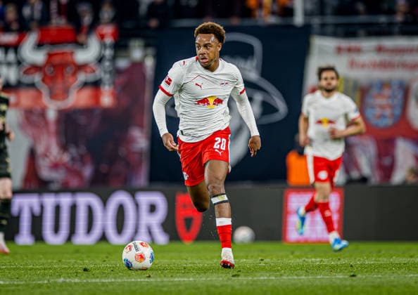 Leipzigs Assan Ouedraogo. Fussball 1. Bundesliga, 31. Spieltag: RB Leipzig - 1. FC Union Berlin. 24. April 2026: Leipzig, Red Bull Arena. RB Leipzig - 1. FC Union Berlin