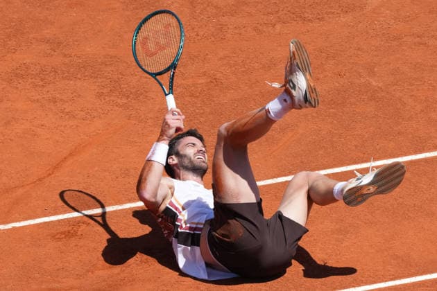 Andrea Pellegrino of Italy falls down during the match against Frances Tiafoe of United States at the Internazionali BNL d Italia 2026 tennis tournament at Foro Italico in Rome (Italy) on May, 11, 2026. AntoniettaxBaldassarre