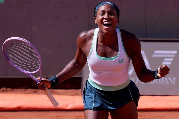 Coco Gauff (USA) celebrates during the match between Coco Gauff (USA) vs Iva Jovic (USA) at the Italian Open in Rome, Monday, May 11, 2026. (Alfredo Falcone LaPresse)  Copyright: xAlfredoxFalcone LaPressex