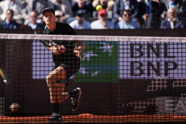 Jannik Sinner of Italy during the match against Alexei Popyrin of Australia at the Internazionali BNL d Italia 2026 tennis tournament at Foro Italico in Rome (Italy) on May, 11, 2026. AntoniettaxBaldassarre