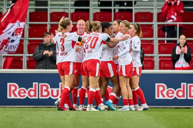 11.05.2026, GER, Frauenfußball, BL, 2025 2026, RB Leipzig - Bayer 04 Leverkusen Mannschaft, RB leipzig, Jubel nach 1:0 Leipzig Trainingszentrum der Roten Bulle Sachsen Deutschland