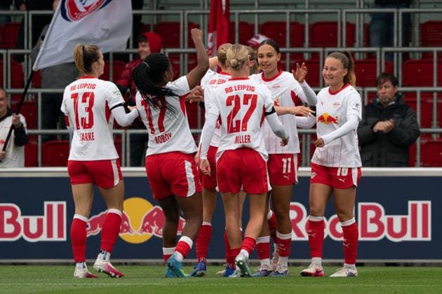 LEIPZIG, GERMANY - MAY 11: Player of RB Leipzig celebrate the goal during the Google Pixel Frauen-Bundesliga match between RB Leipzig and Bayer 04 Leverkusen at RB-Trainingszentrum Cottaweg on May 11, 2026 in Leipzig, Germany. (Photo by Qianru Zhang Press Photo) Copyright: xQianruxZhang SPPx Sportspressphoto_SPR145110