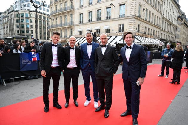 Trophee UNFP 2026 15 Pierrick CAPELLE (sco) - Smail BOUABDELLAH (Journaliste LIGUE 1+) - Benjamin NIVET - Xavier DOMERGUE - Benoit CHEYROU during the 2026 UNFP Trophy ceremony at Palais Brongniart on May 11, 2026 in Paris, France. Paris France  Copyright: xFEPx 776493480