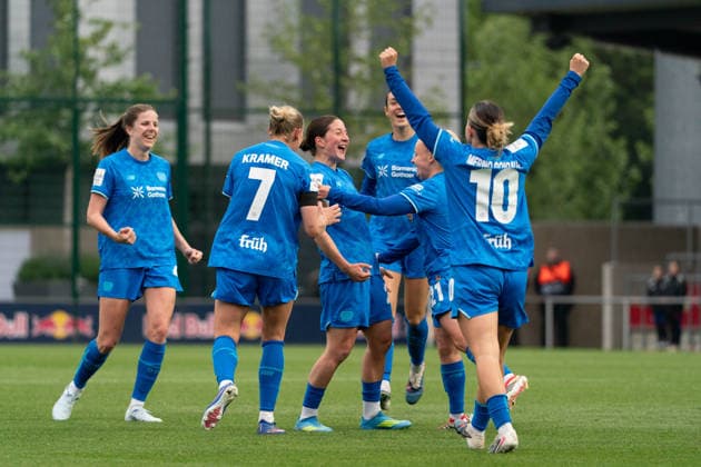 LEIPZIG, GERMANY - MAY 11: Player of Bayer 04 Leverkusen celebrate the goal in action during the Google Pixel Frauen-Bundesliga match between RB Leipzig and Bayer 04 Leverkusen at RB-Trainingszentrum Cottaweg on May 11, 2026 in Leipzig, Germany. (Photo by Qianru Zhang Press Photo) Copyright: xQianruxZhang SPPx Sportspressphoto_SPR145128
