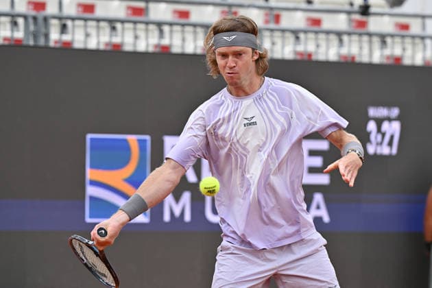 11th May 2026, Foro Italico, Rome, Italy; Italian Open Tennis, Day 8; Andrey Rublev RUS in action during men s singles match AllShotLive