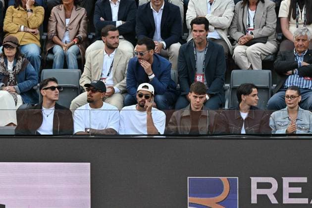 IPA84574096 - Pierluigi Gollini of AS Roma, Donyell Malen of AS Roma, Devyne Rensch of AS Roma, Lorenzo Venturino of AS Roma, Niccolo Pisilli of AS Roma during the match of Italian Open Tennis, Day 8 at the Foro Italico on May 11, 2026 in Rome, Italy. during Internazionali BNL d Italia, International Tennis match in Rome, Italy, May 11 2026 Copyright: xRobertoxRamaccia IPAxSportx xx 84574096