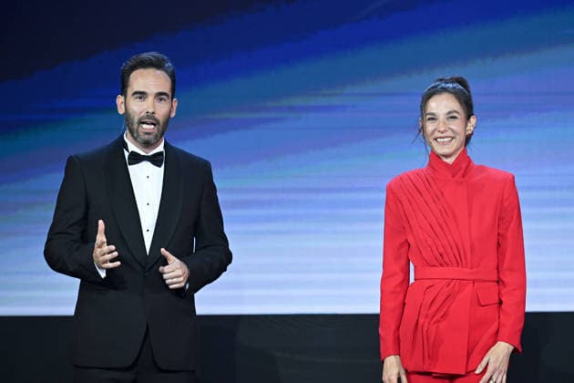 Trophee UNFP 2026 Marina LORENZO (Journaliste LIGUE 1+) - Thibault LE ROL (Journaliste LIGUE 1+) during the 2026 UNFP Trophy ceremony at Palais Brongniart on May 11, 2026 in Paris, France. Paris France  Copyright: xFEPx 776493480