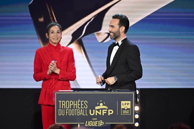 Trophee UNFP 2026 Marina LORENZO (Journaliste LIGUE 1+) - Thibault LE ROL (Journaliste LIGUE 1+) during the 2026 UNFP Trophy ceremony at Palais Brongniart on May 11, 2026 in Paris, France. Paris France  Copyright: xFEPx 776493480