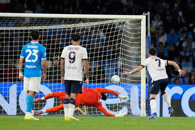 Riccardo Orsolini (Bologna FC) scores his team s second goal, , SSC Napoli v Bologna FC 1909, Diego Maradona Stadium, May 11, 2026, Napoli, Italy.