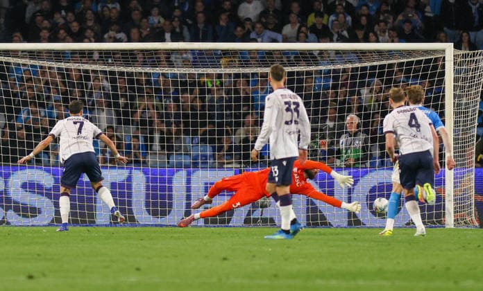 Serie A football match - 2025 26 Napoli vs Bologna Goal the Riccardo Orsolini of FC Bologna During the football match on May 11, 2026, valid for the Italian Serie A - 2025 26 championship in Naples at the Diego Armando Maradona Stadium between SSC Napoli and FC Bologna. Pictured: NAPOLI stadio Diego Armando Maradona CAMPANIA ITALIA Copyright: xFABIOxSASSO FPAxFabioxSassox Napoli Bologna2026_05_11Fabio Sasso9534