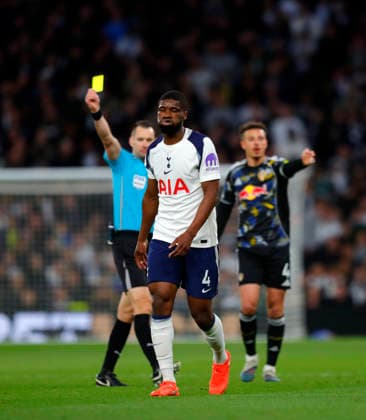 Tottenham Hotspur v Leeds United, London, UK - 11 May 2026 Kevin Danso of Tottenham Hotspur is shown a yellow card during the Premier League match between Tottenham Hotspur and Leeds United at Tottenham Hotspur Stadium, London on 11 May 2026 ( London Tottenham Hotspur Stadium London England Copyright: xTomxCusden PPAUKx PPA-274309